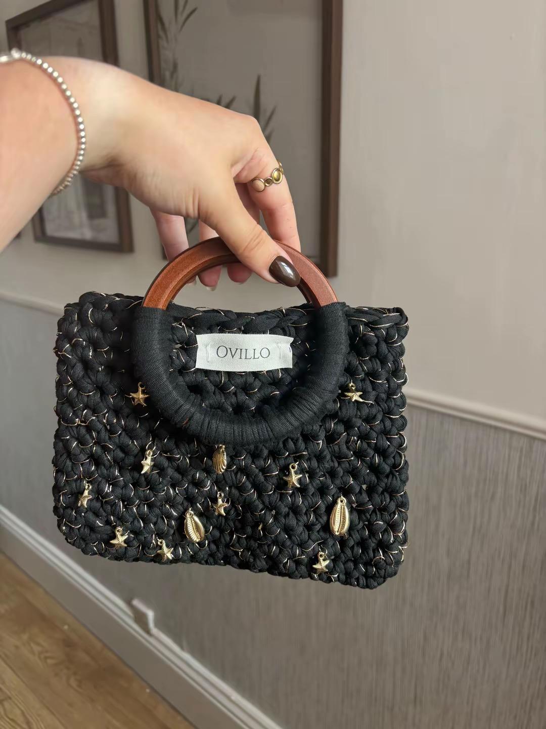 The Aurora in Black handcrafted crochet bag